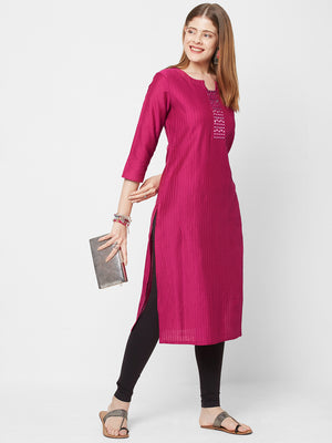 Sitayya Women's Polyester Blend Embroidered & Solid Straight Kurta | Main View