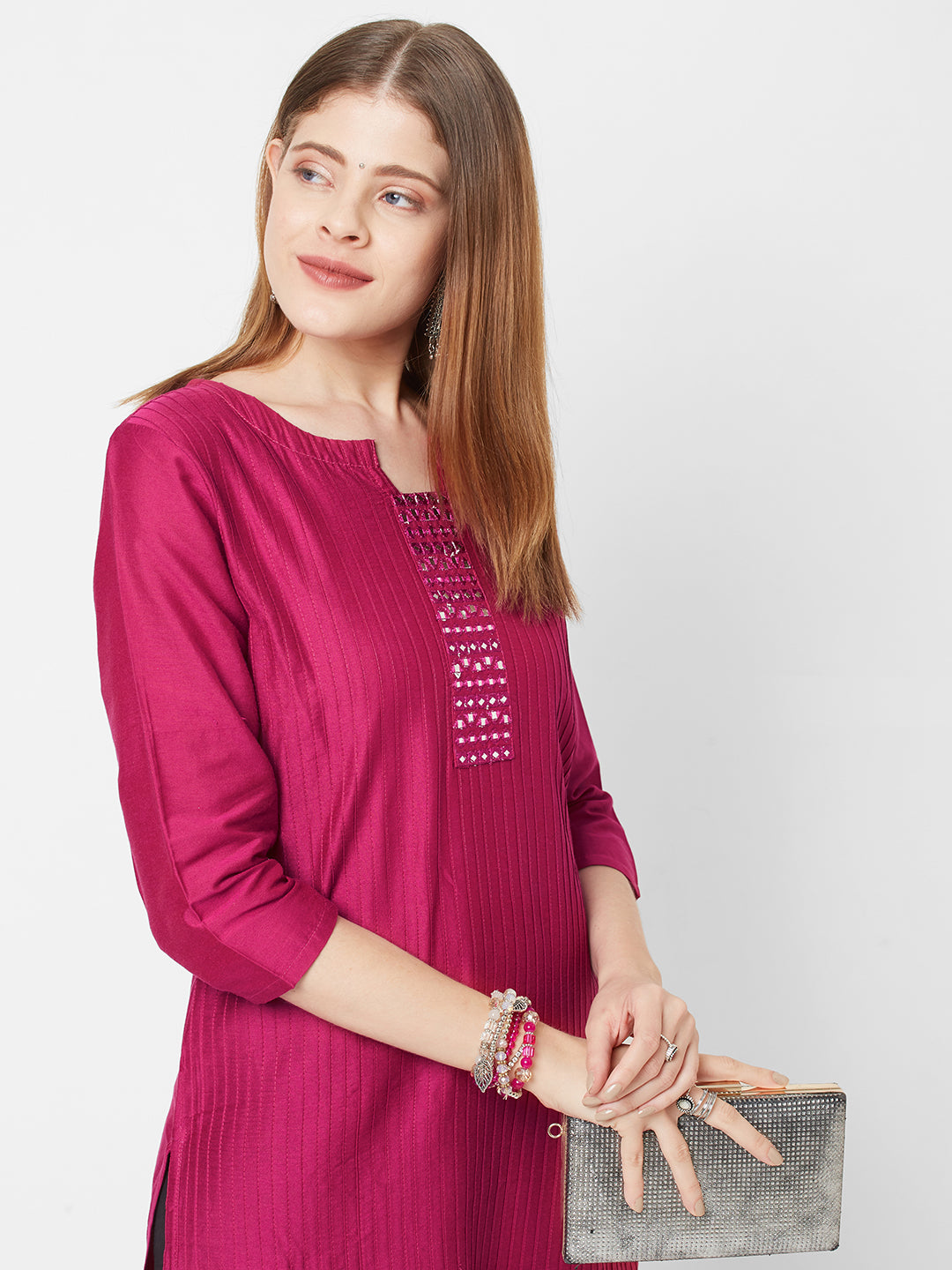 Sitayya Women's Polyester Blend Embroidered & Solid Straight Kurta | Display View