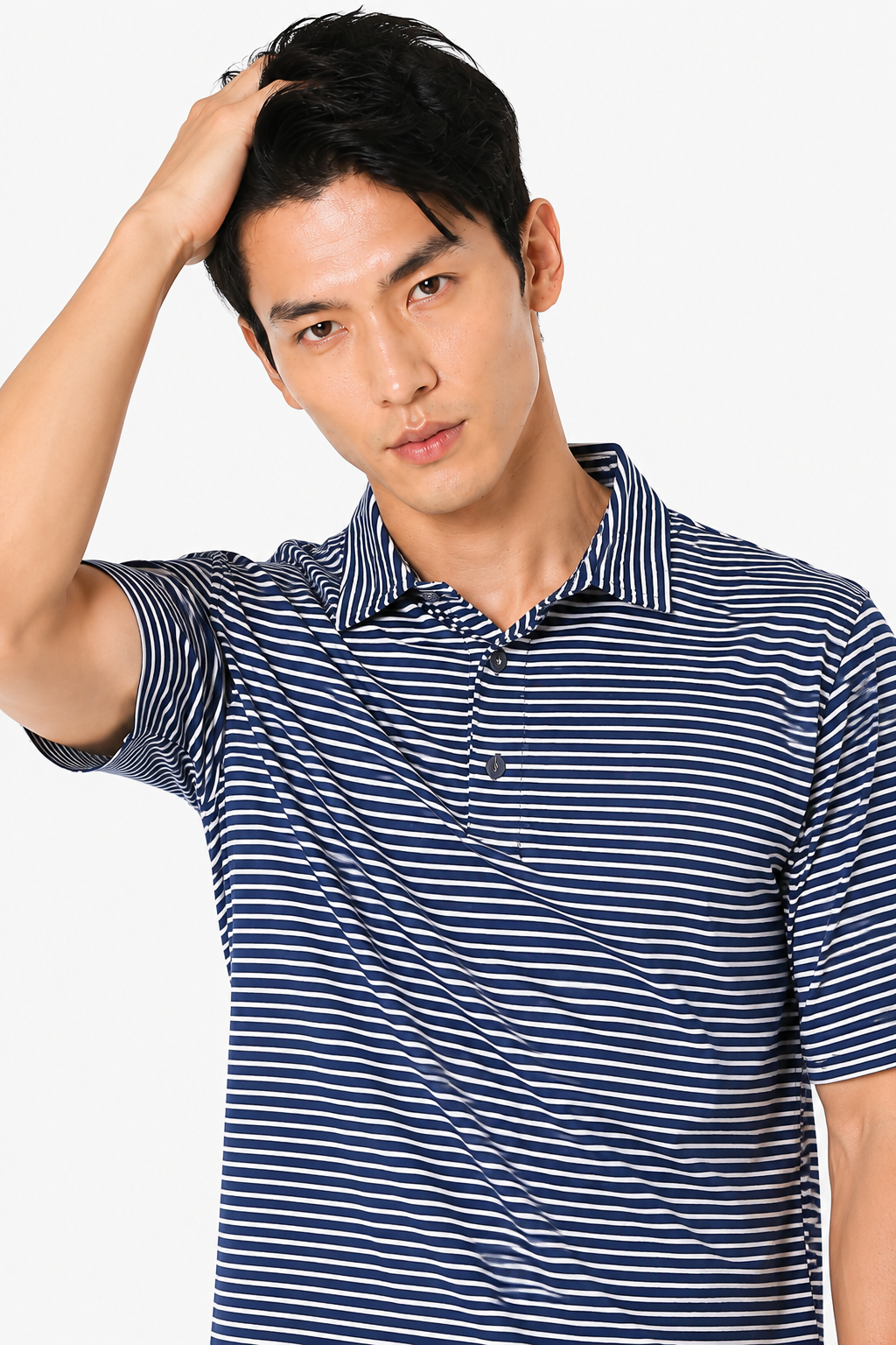 AVA Athletica Men's Polo Collar Moisture-Wick Active Wear Fine Striped T-Shirt Navy