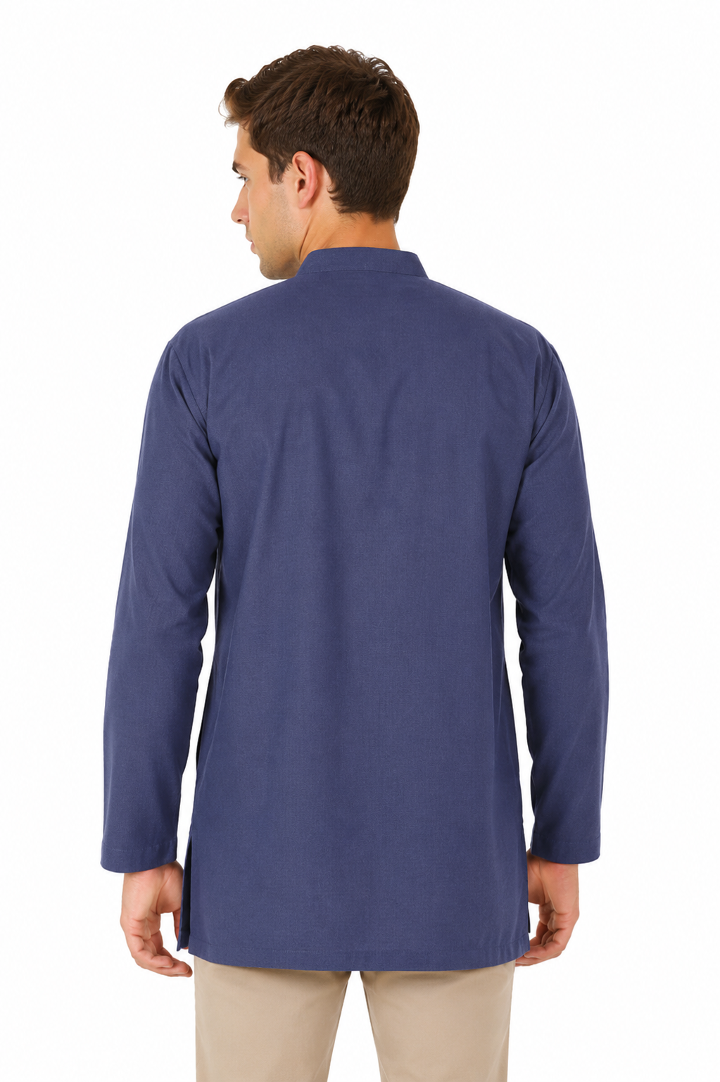 Handmade Men's  Khadi Cotton Thigh Length Kurta Tunic Shirt Blue