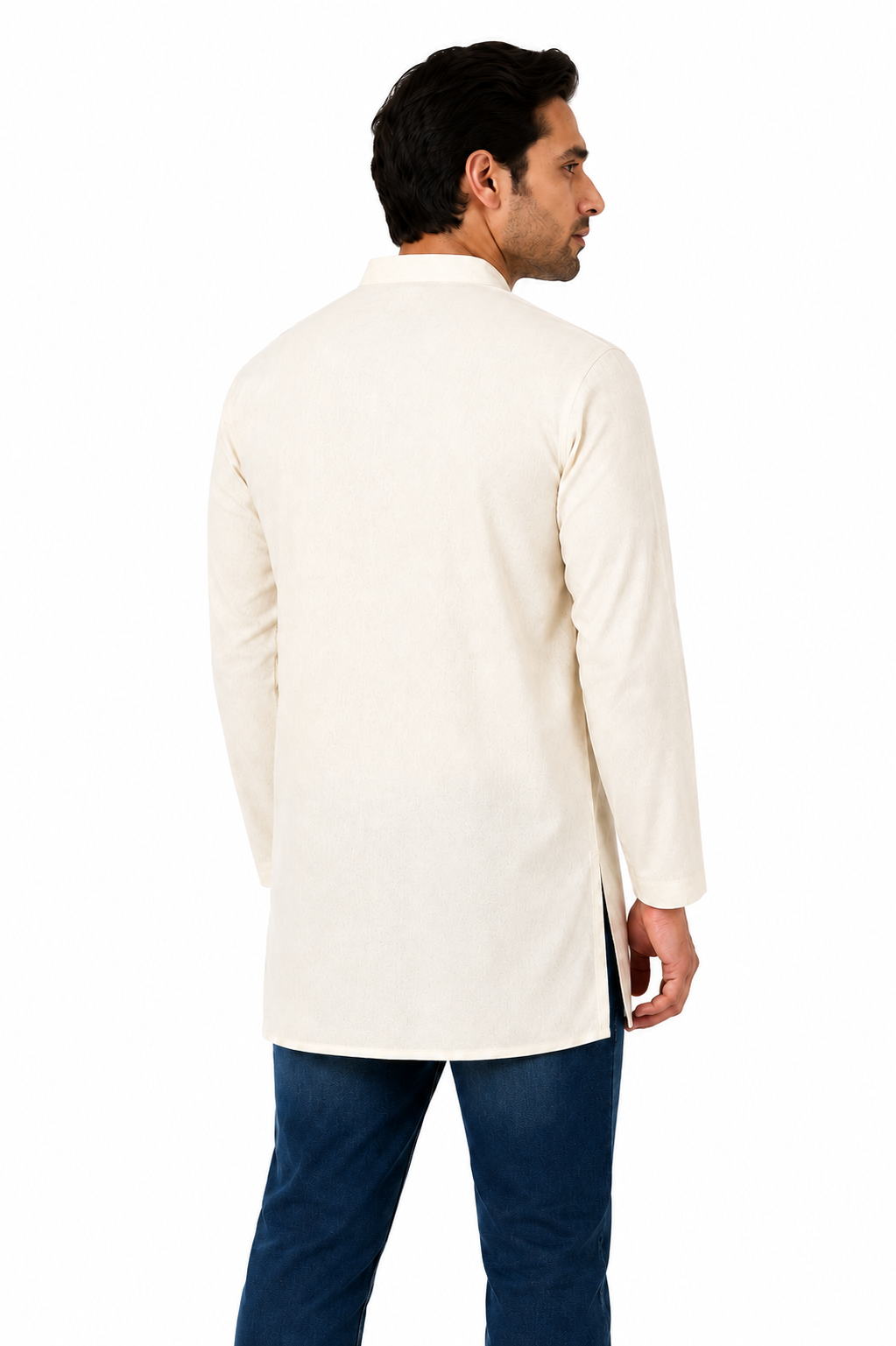 Handmade Men's  Khadi Cotton Thigh Length Kurta Tunic Shirt Off-White