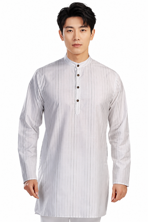 In-Sattva Men's Handloom Cotton Vintage Pinstriped Thigh-Length Kurta Tunic; Striped Green