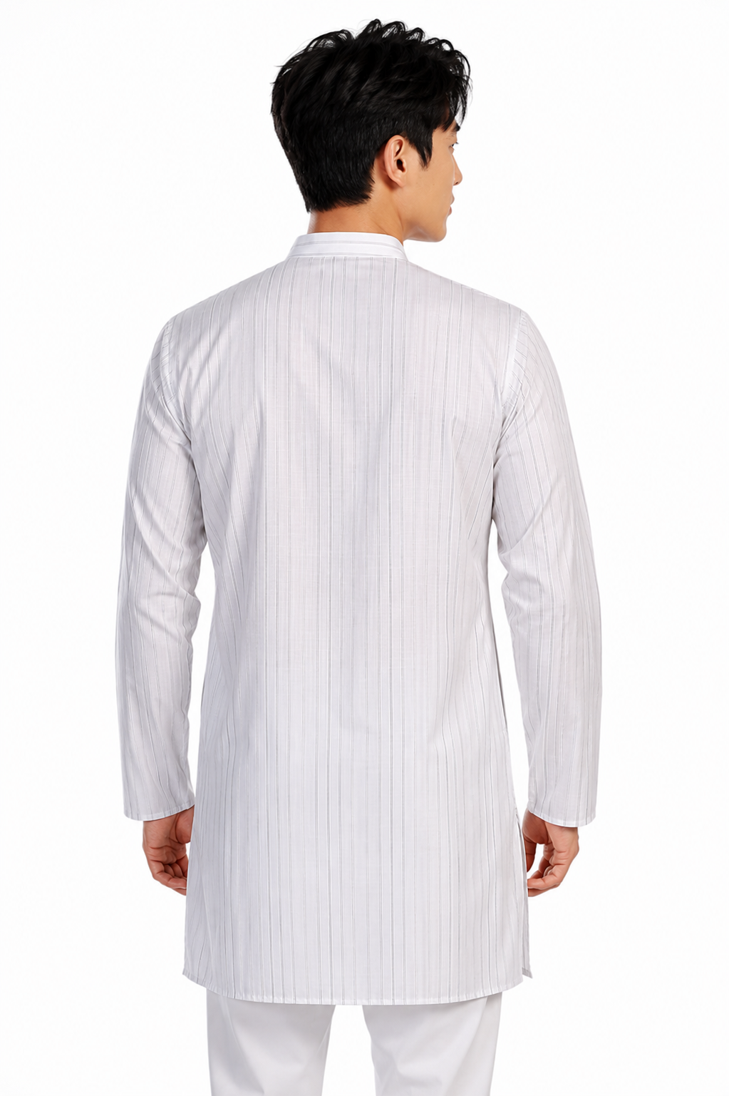 In-Sattva Men's Handloom Cotton Vintage Pinstriped Thigh-Length Kurta Tunic; Striped Green