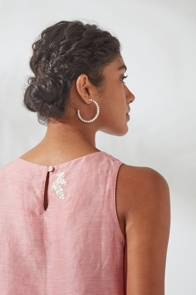 Women's Bohemian Classic Silk Linen Embroidered Pink Crop Top