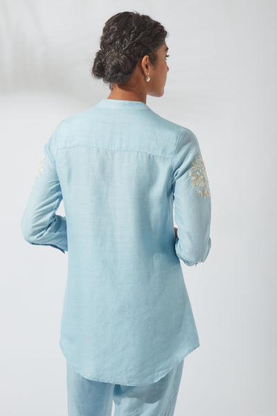 Women's Bohemian Classic Linen Silk Crystal Blue Tunic Top