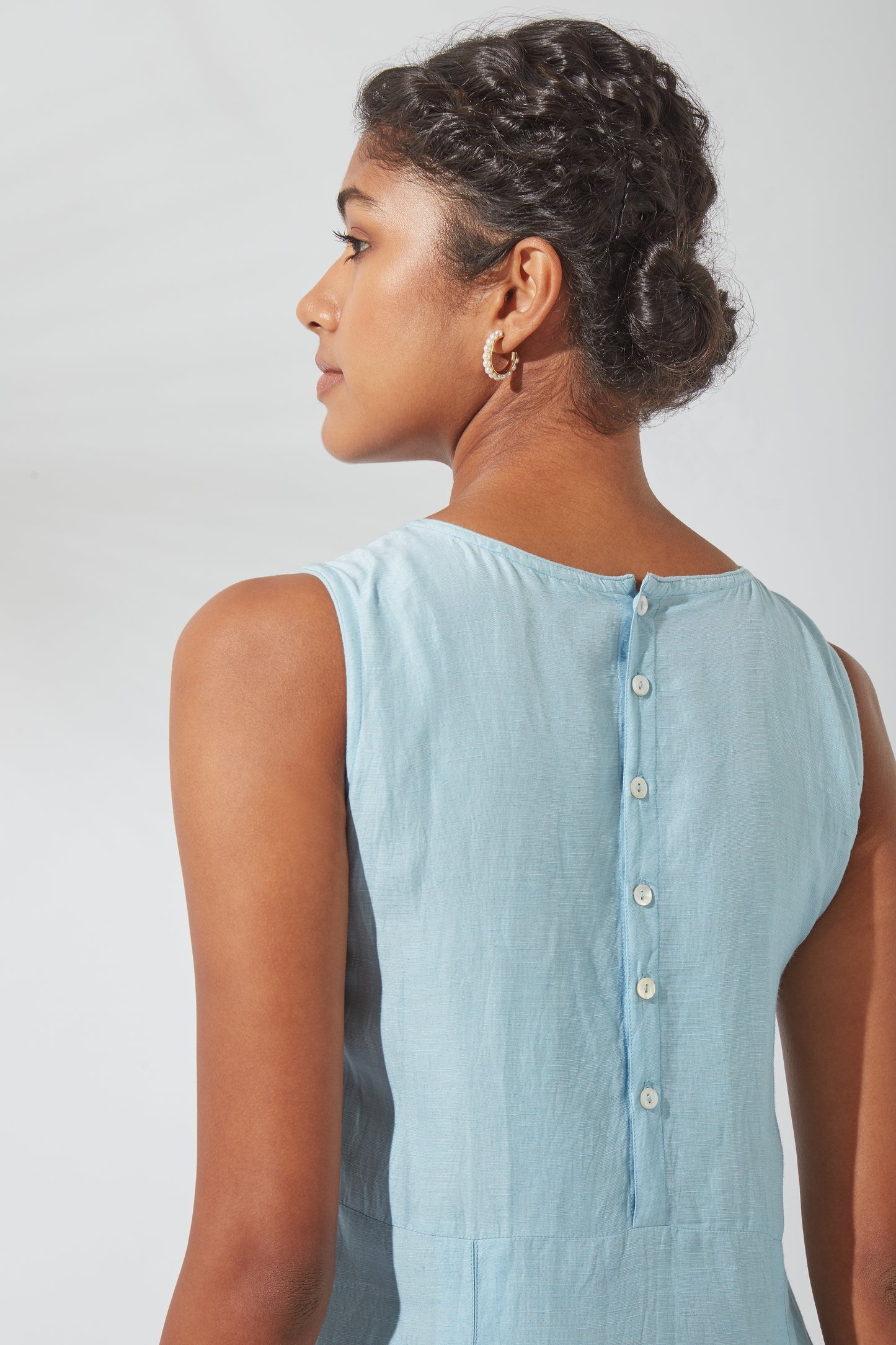 Women's Bohemian Classic Silk Linen Crystal Blue Embroidered Kurta Dress