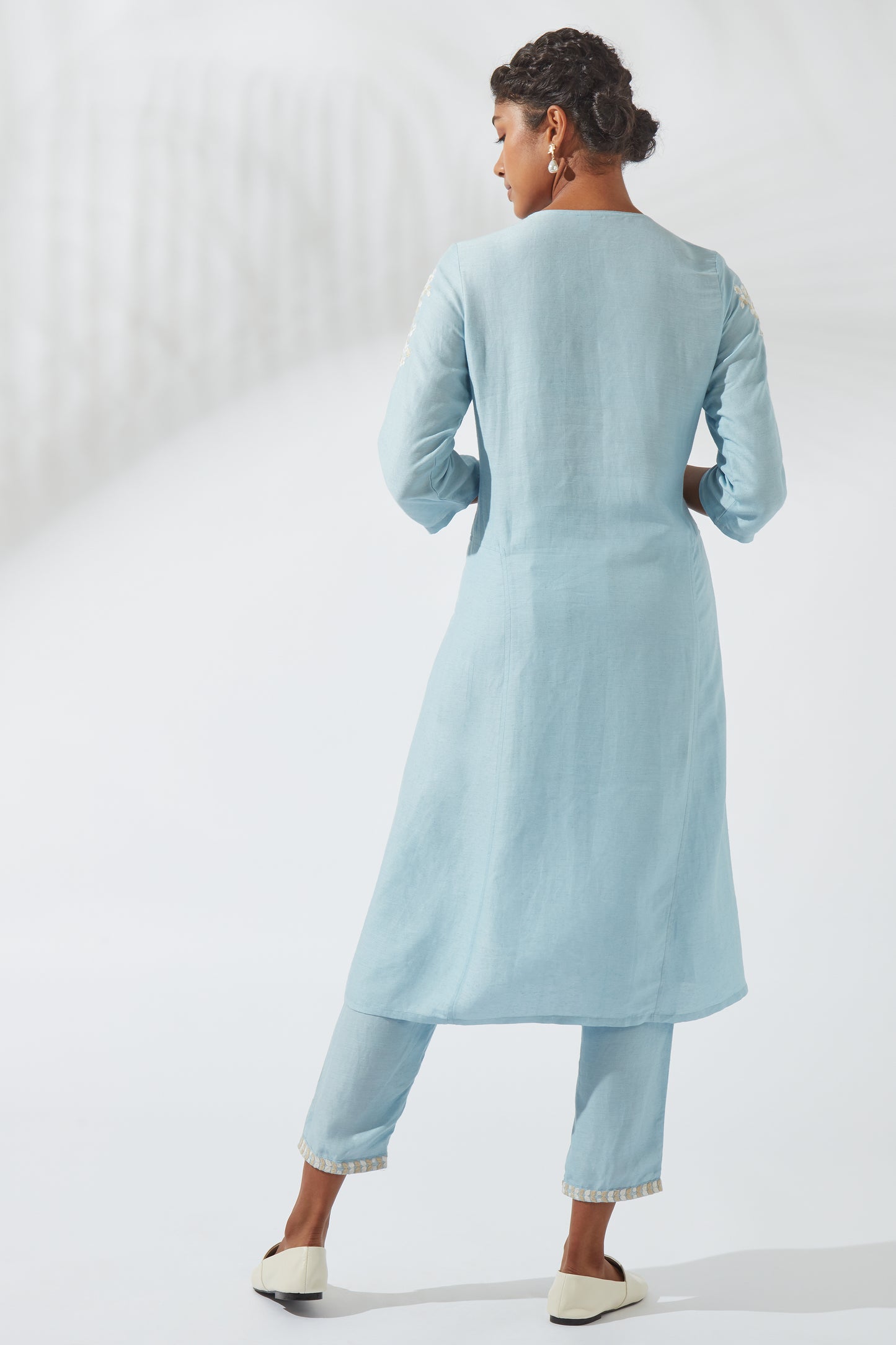 Women's Bohemian Classic Silk Linen Crystal Blue Functional Kurta Dress