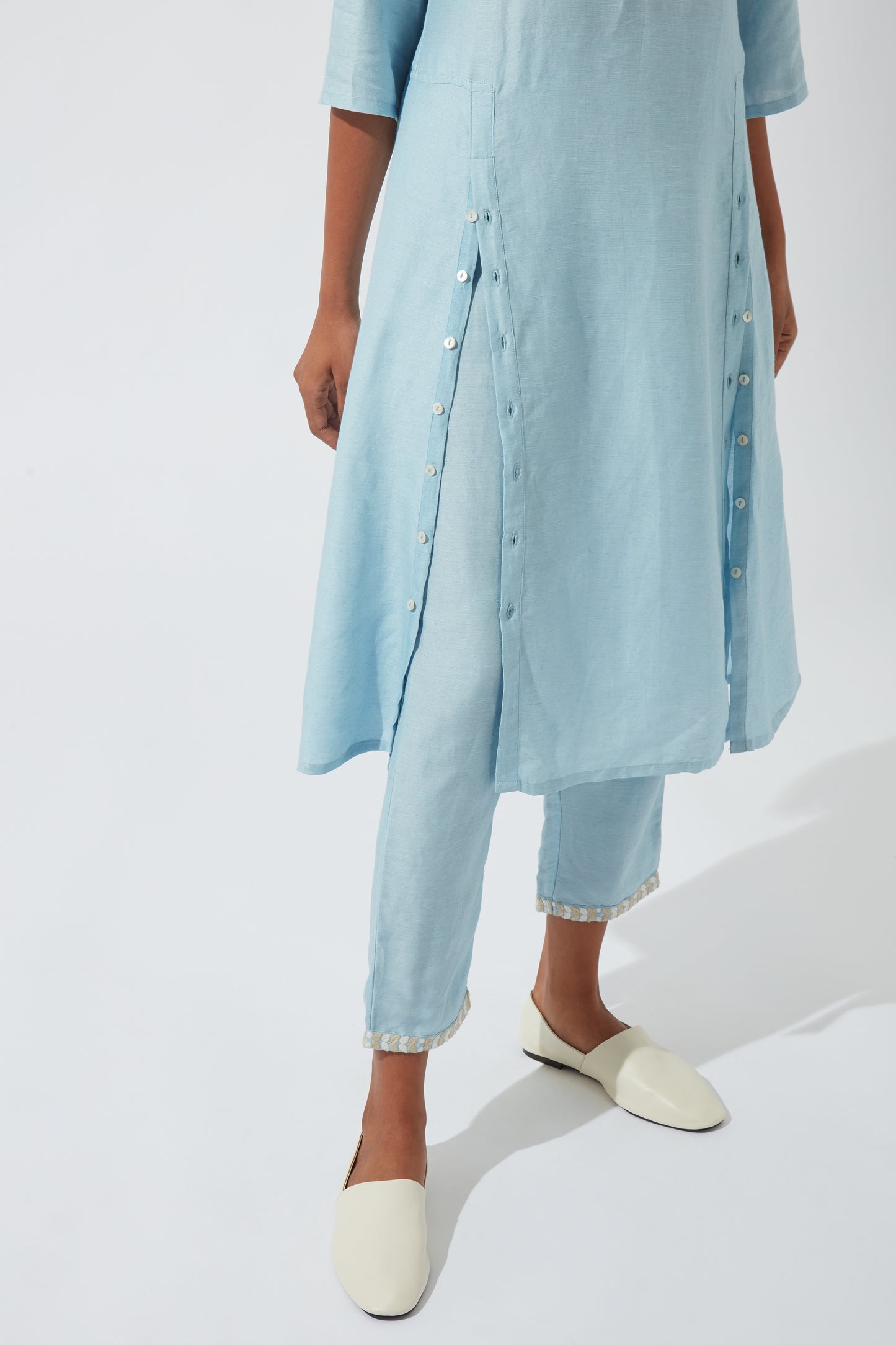 Women's Bohemian Classic Silk Linen Crystal Blue Functional Kurta Dress