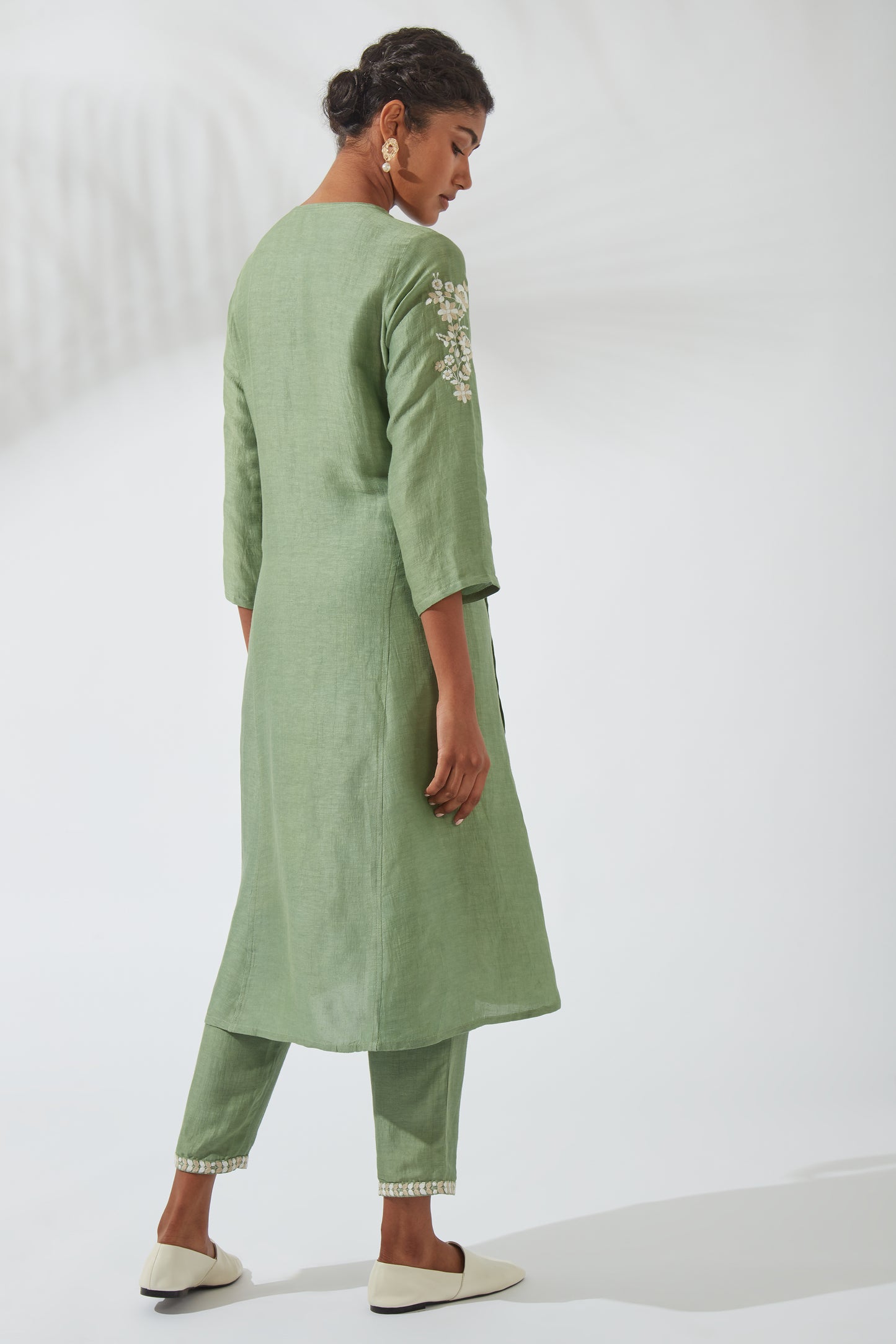Women's Bohemian Classic Silk Linen Forest Green Functional Kurta Dress