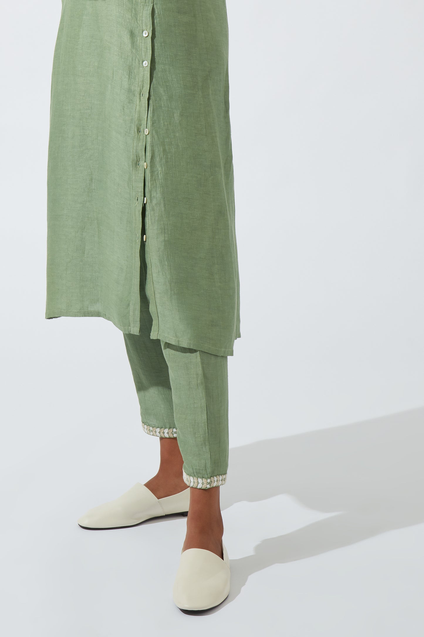 Women's Bohemian Classic Silk Linen Forest Green Functional Kurta Dress