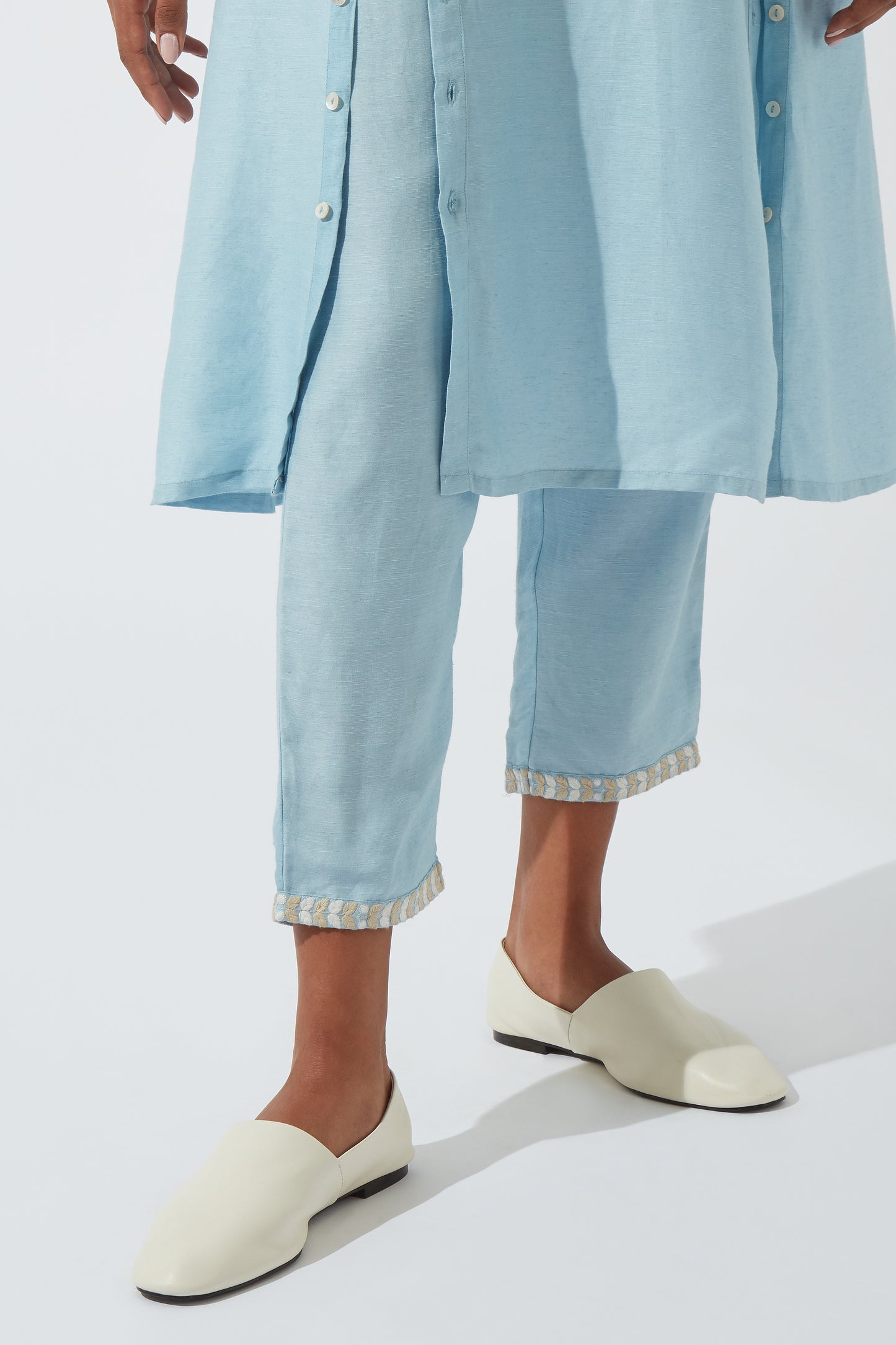 Women's Bohemian Classic Satin Linen Crystal Blue Straight Pants