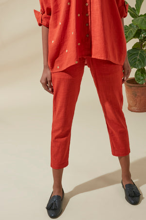 Women's Bohemian Classic 100% Cotton Straight-Fit Crimson Pants