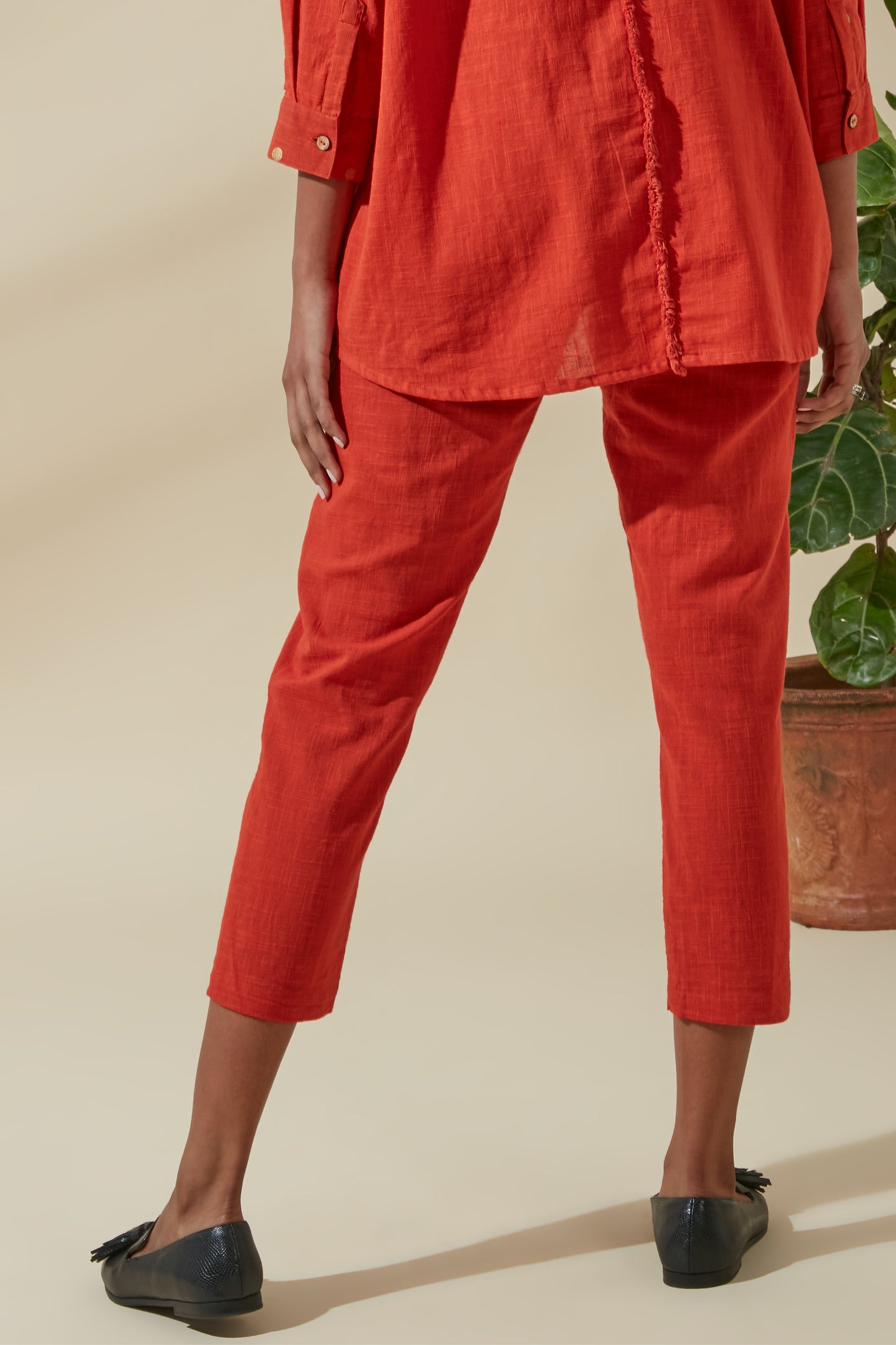 Women's Bohemian Classic 100% Cotton Straight-Fit Crimson Pants