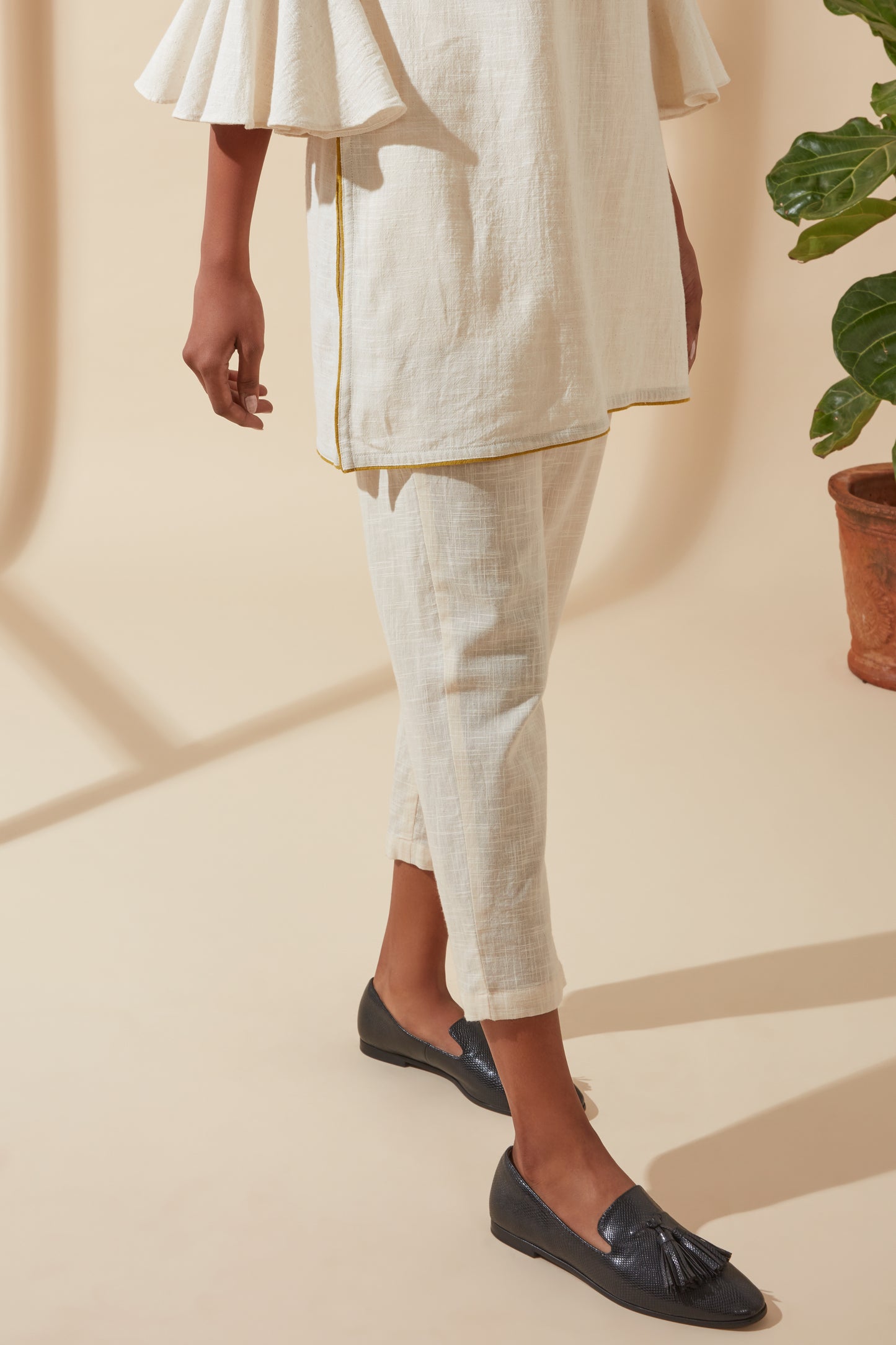 Women's Bohemian Classic 100% Cotton Straight-Fit Cream Pants