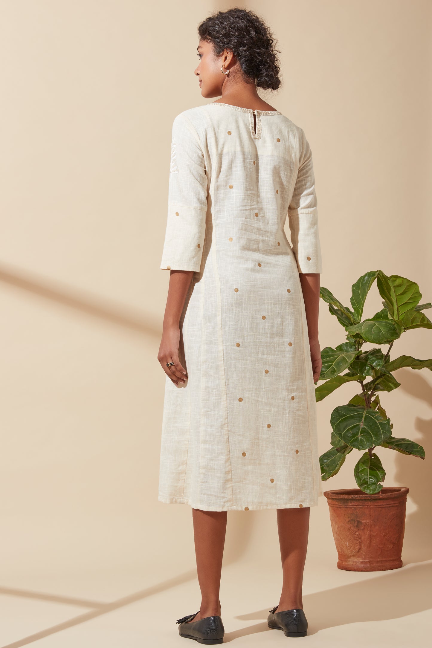 Women's Bohemian Classic 100% Cotton Cream and Gold Detail Kurta