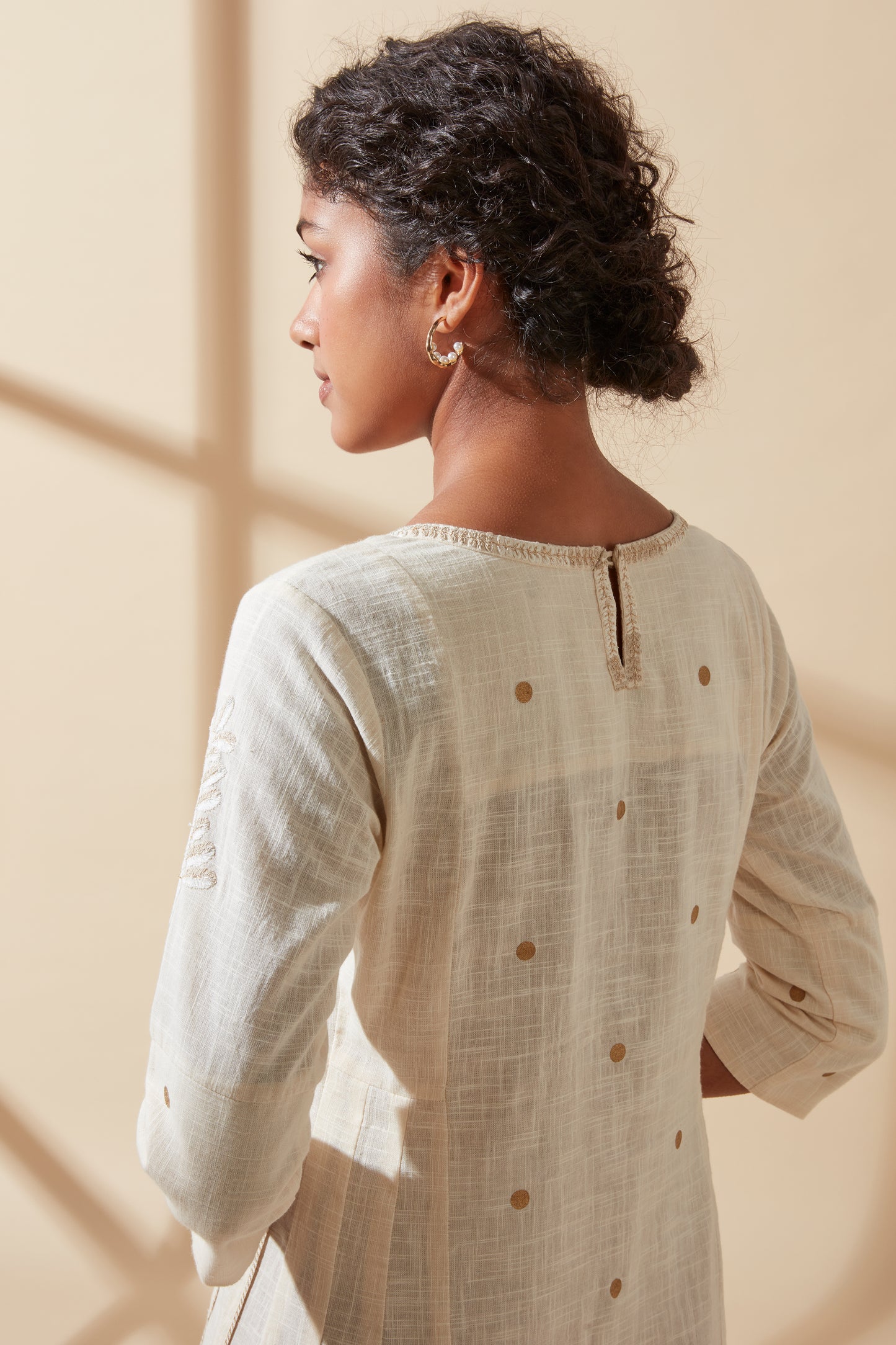 Women's Bohemian Classic 100% Cotton Cream and Gold Detail Kurta