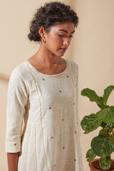 Women's Bohemian Classic 100% Cotton Cream and Gold Detail Kurta