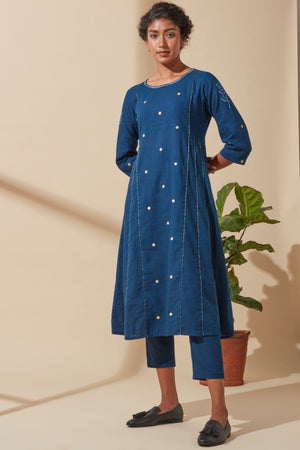 Women's Bohemian Classic 100% Cotton Indigo and Gold Detail Kurta
