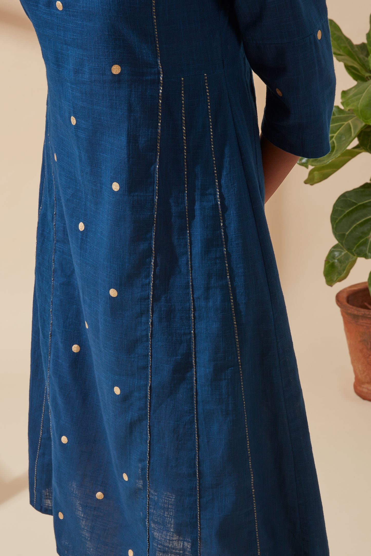 Women's Bohemian Classic 100% Cotton Indigo and Gold Detail Kurta