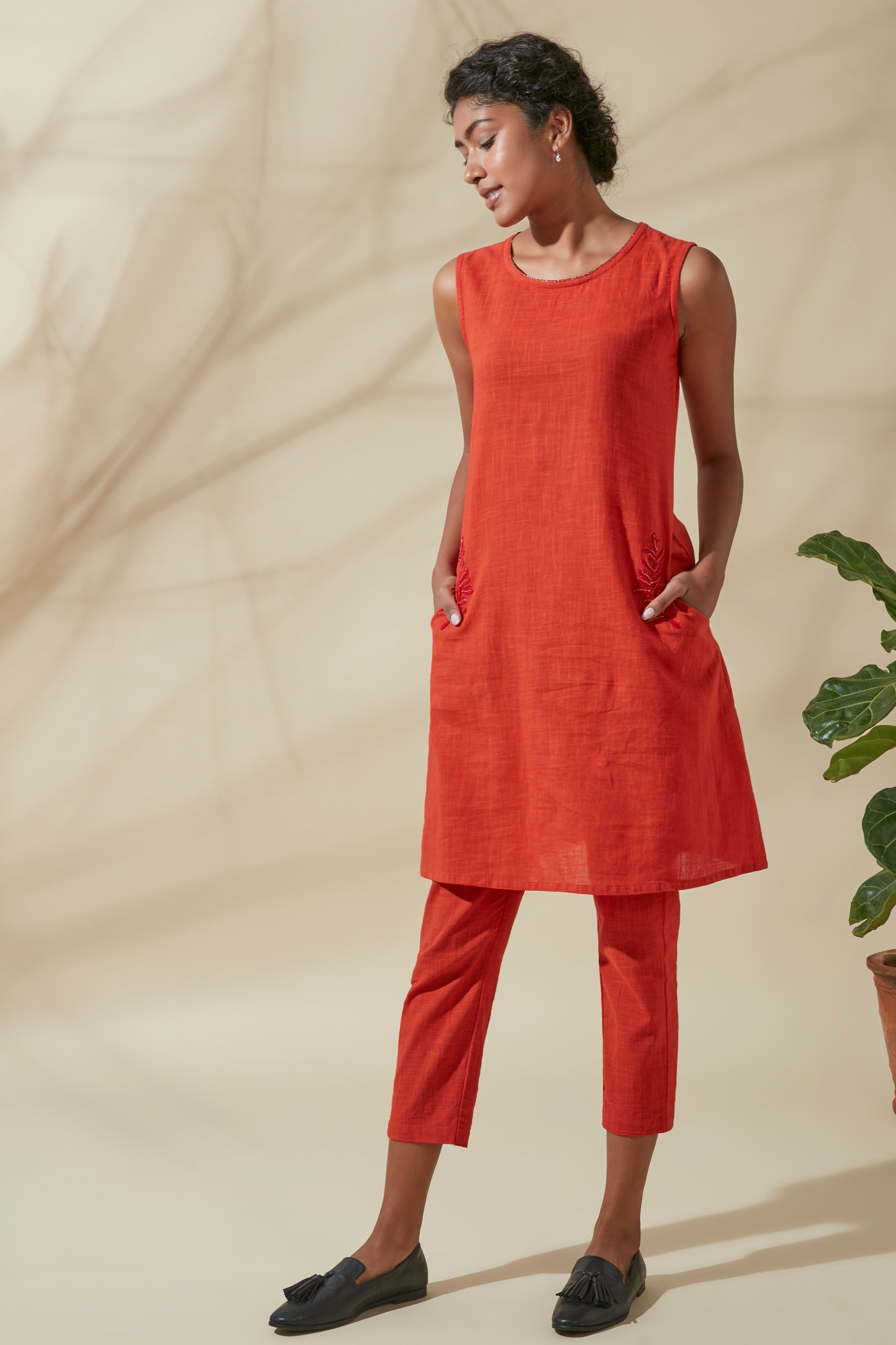 Women's Bohemian Classic 100% Cotton Handwoven Crimson Shift Dress