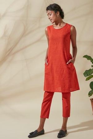 Women's Bohemian Classic 100% Cotton Handwoven Crimson Shift Dress
