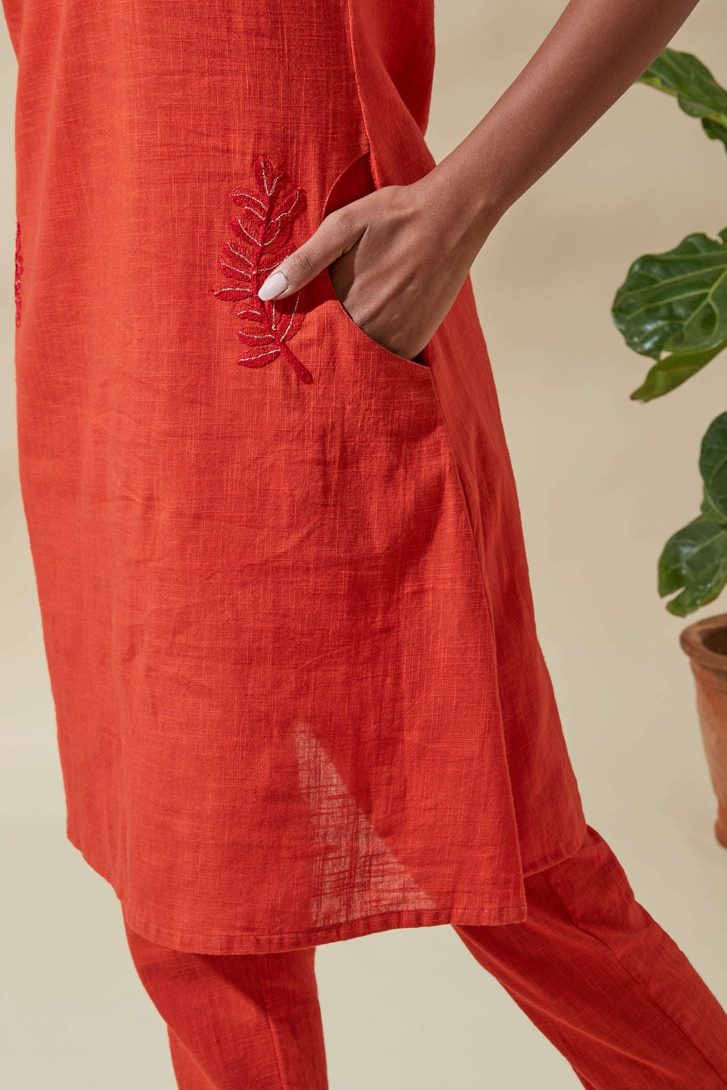 Women's Bohemian Classic 100% Cotton Handwoven Crimson Shift Dress