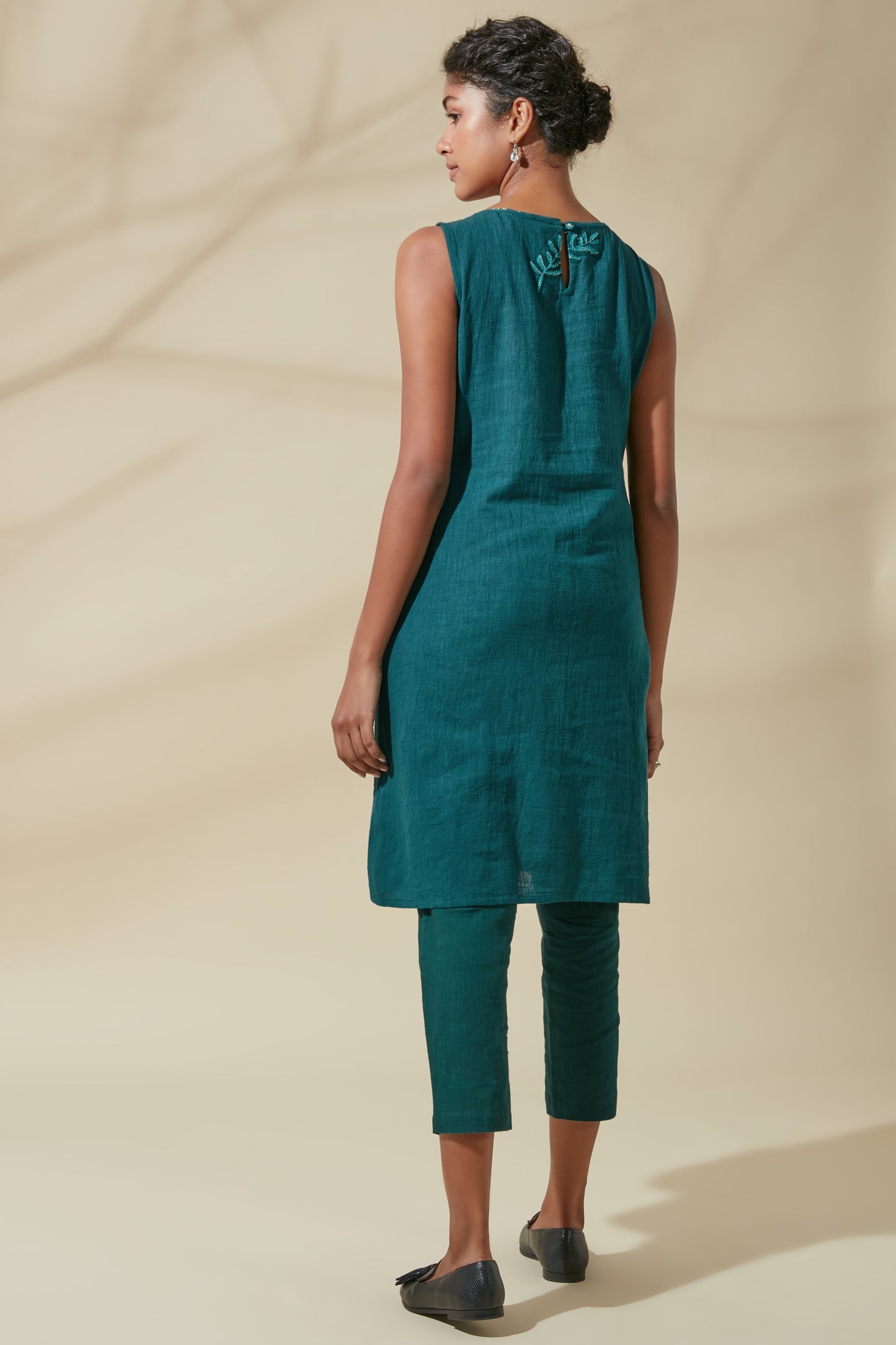 Women's Bohemian Classic 100% Cotton Handwoven Teal Shift Dress