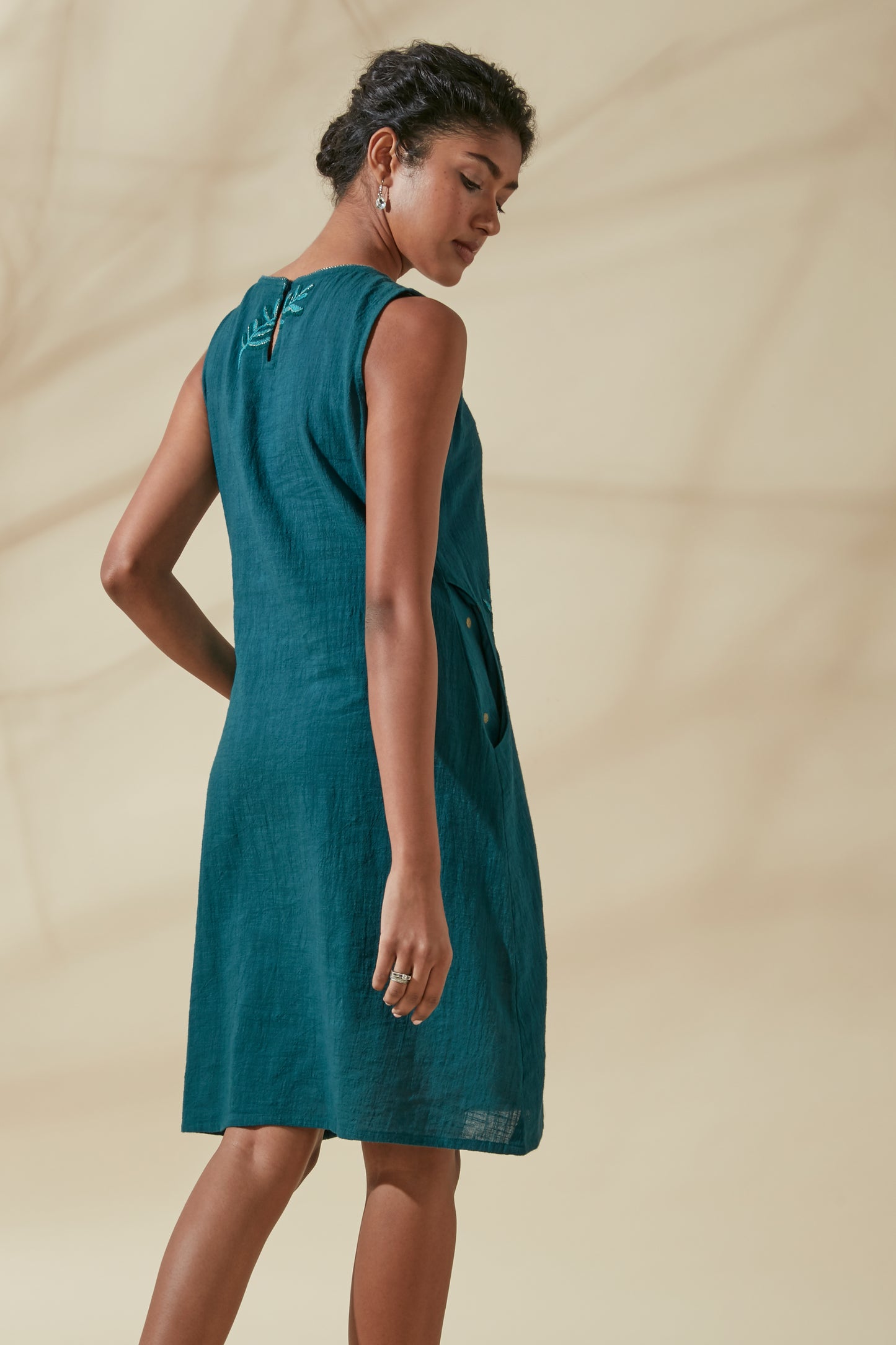 Women's Bohemian Classic 100% Cotton Handwoven Teal Shift Dress