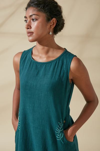 Women's Bohemian Classic 100% Cotton Handwoven Teal Shift Dress