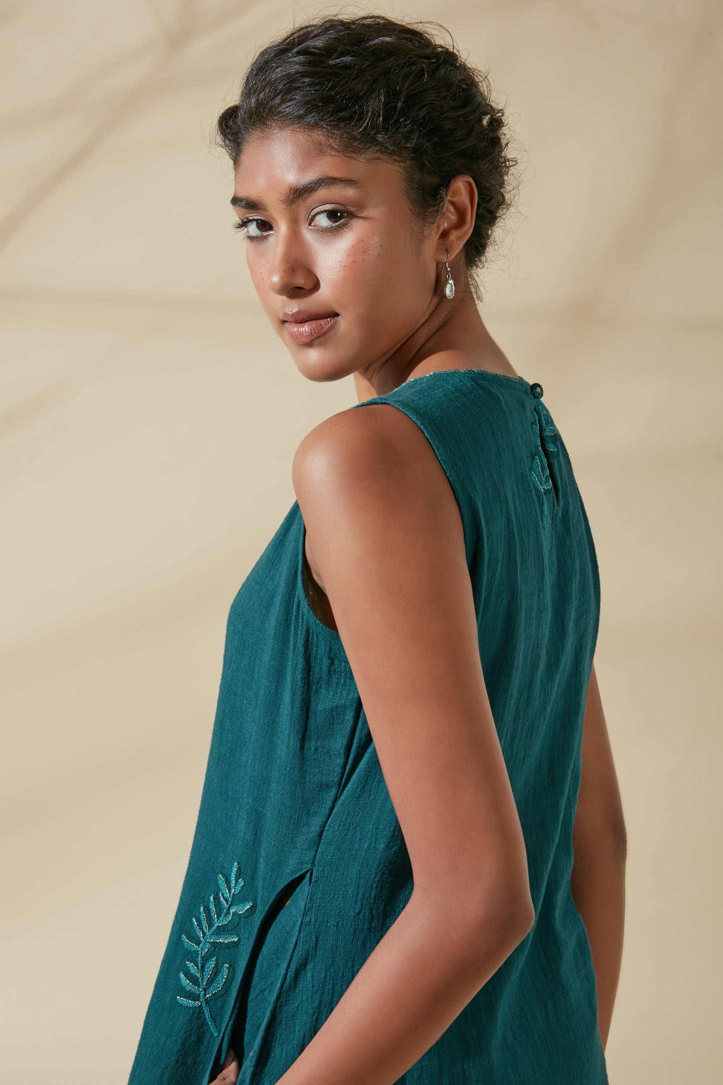 Women's Bohemian Classic 100% Cotton Handwoven Teal Shift Dress