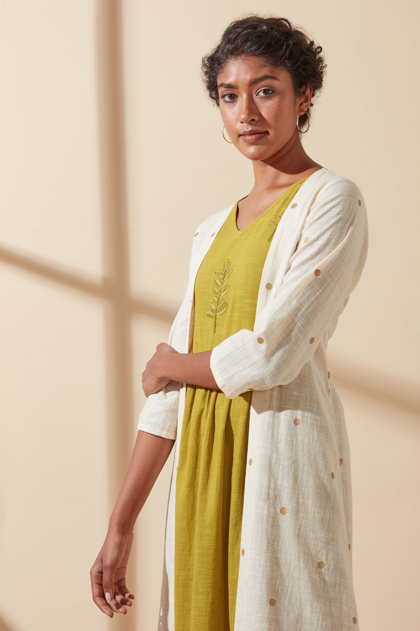 Women's Bohemian Classic 100% Cotton Cream and Gold Polka Dot Jacket