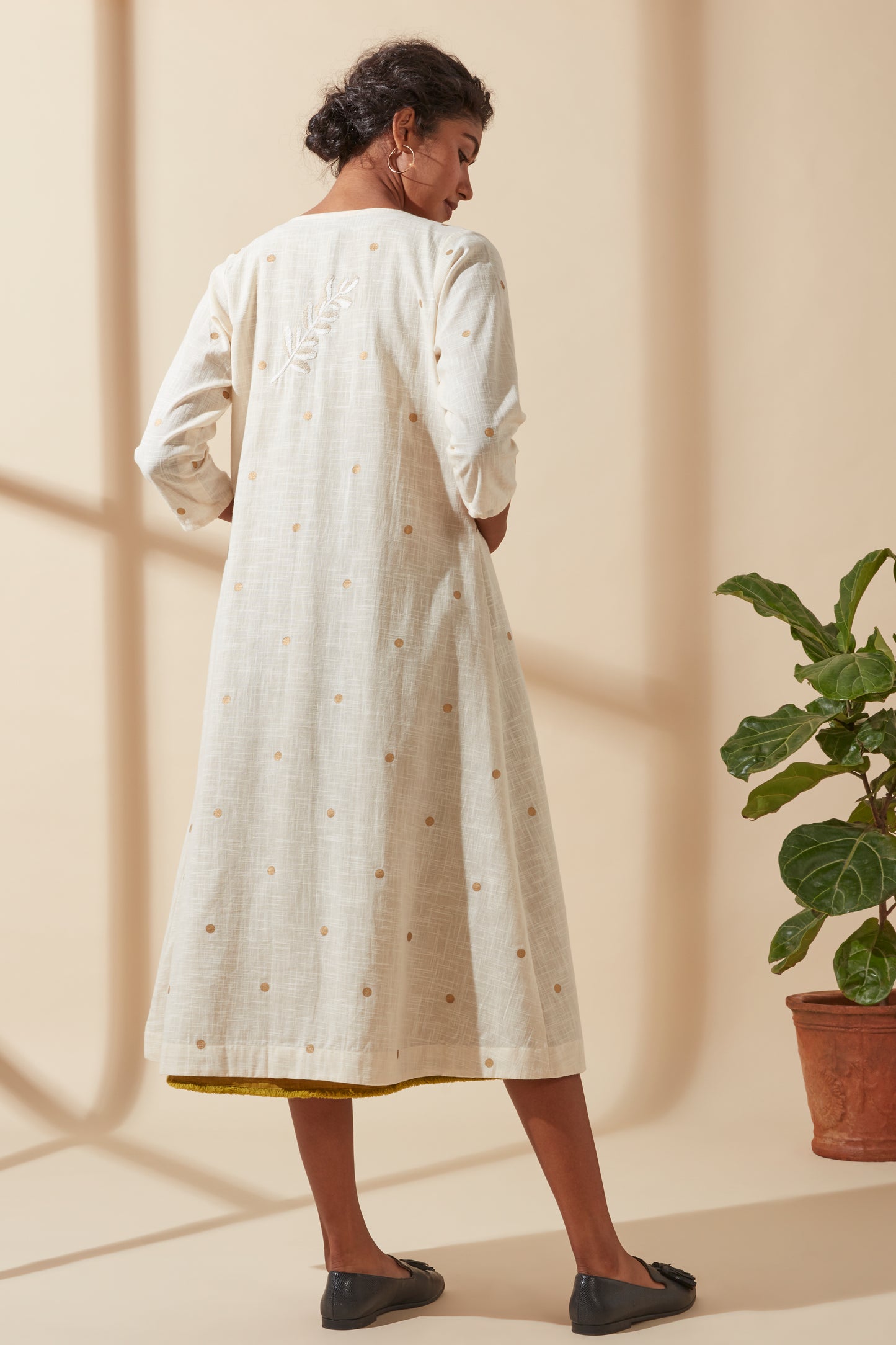 Women's Bohemian Classic 100% Cotton Cream and Gold Polka Dot Jacket