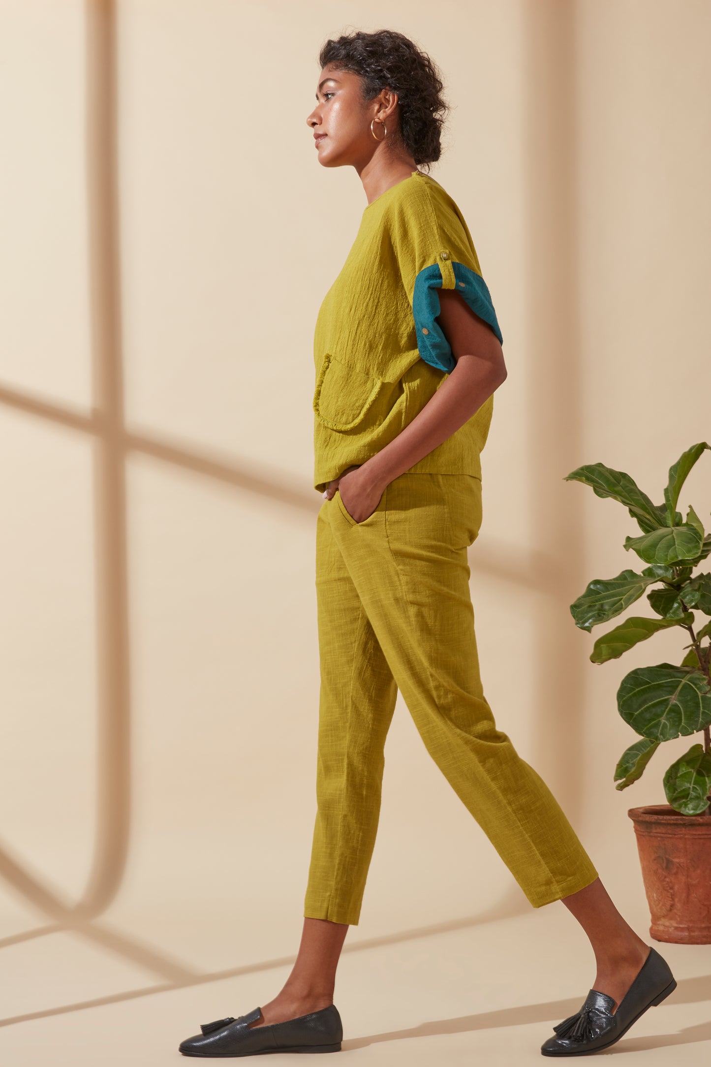 Women's Bohemian Classic 100% Cotton Mustard and Teal Box Top