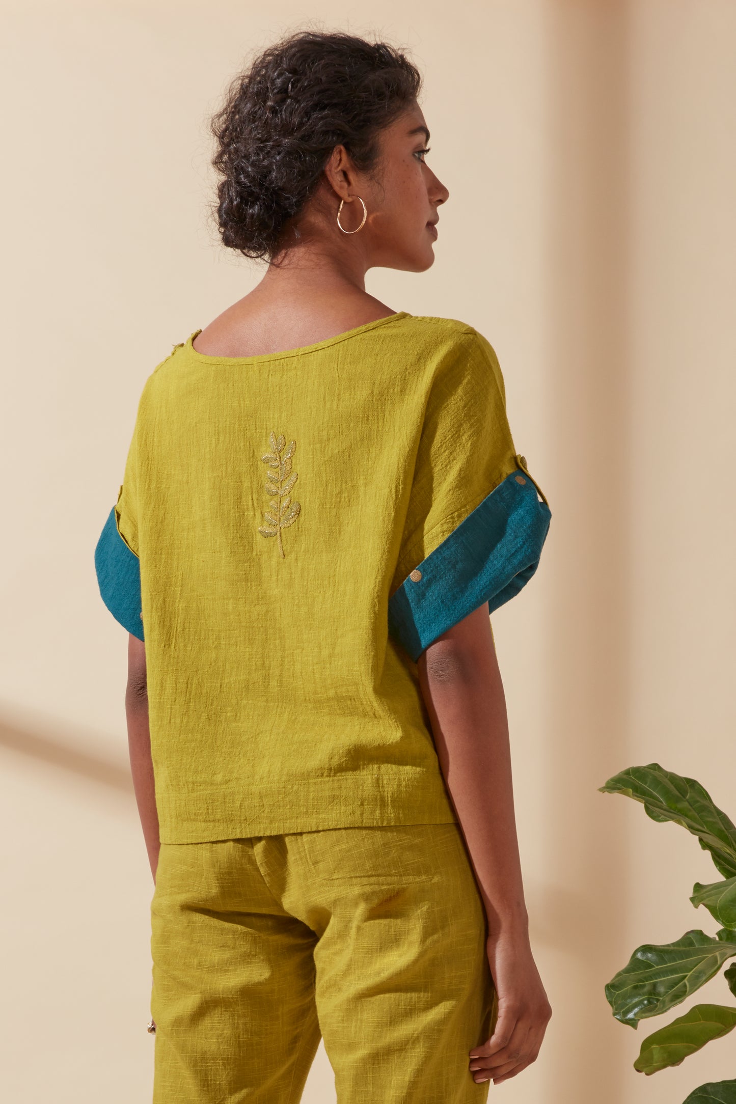 Women's Bohemian Classic 100% Cotton Mustard and Teal Box Top