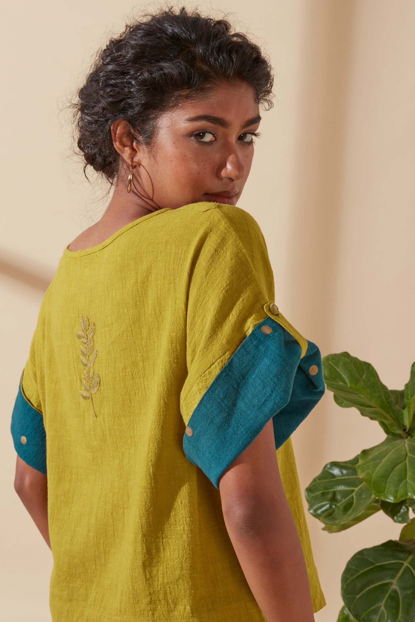 Women's Bohemian Classic 100% Cotton Mustard and Teal Box Top