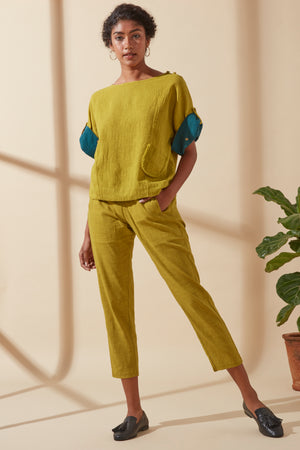 Women's Bohemian Classic 100% Cotton Mustard and Teal Box Top