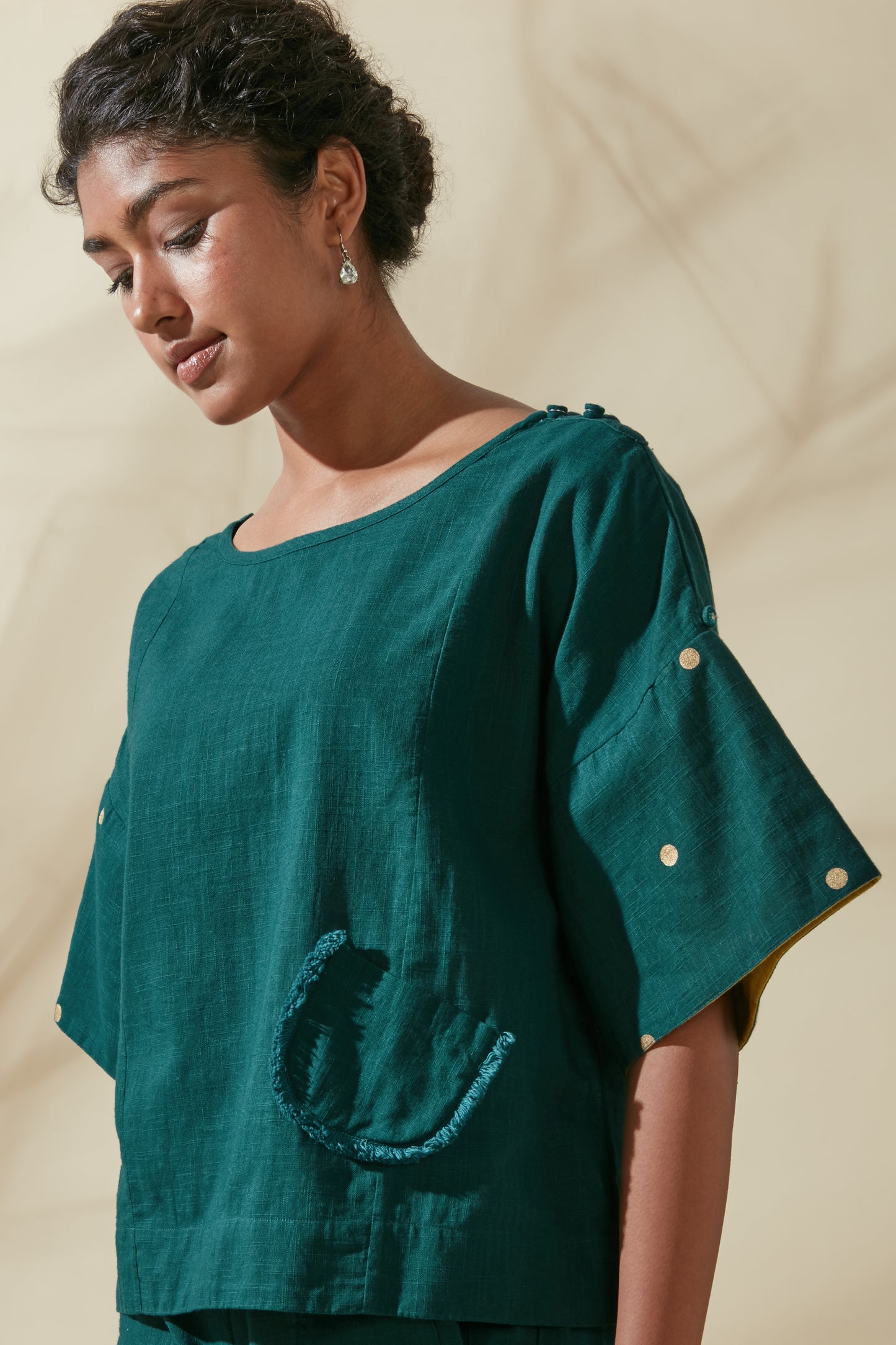 Women's Bohemian Classic 100% Cotton Teal and Mustard Box Top