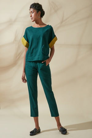 Women's Bohemian Classic 100% Cotton Teal and Mustard Box Top