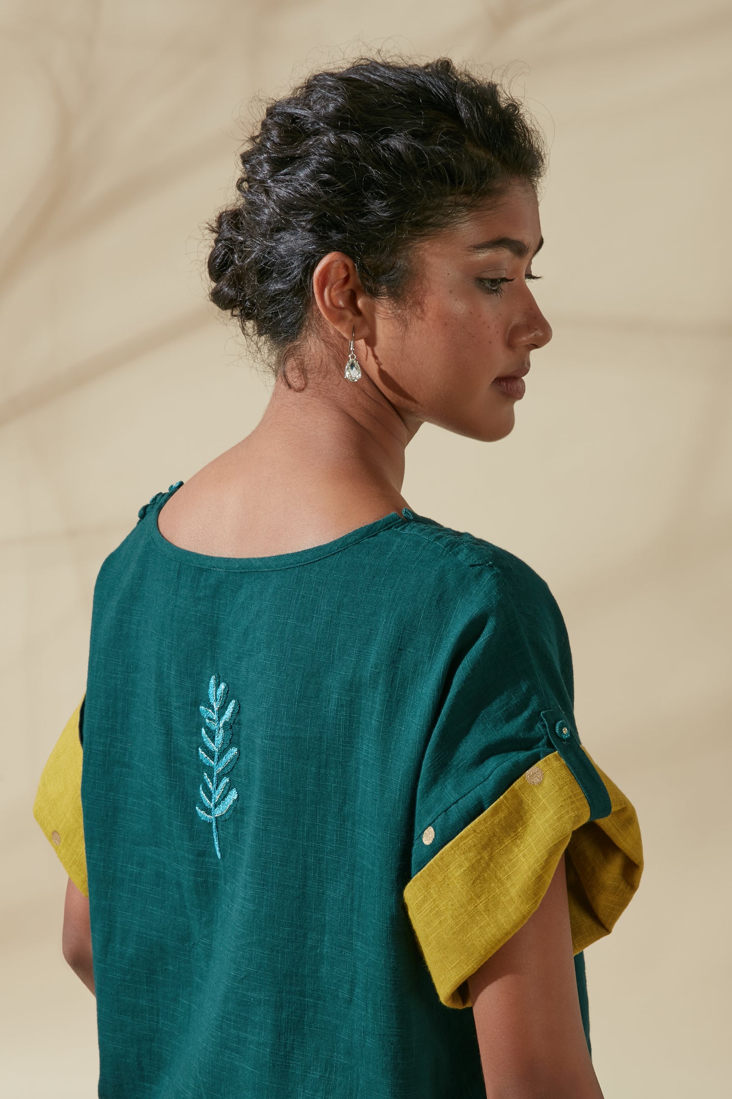 Women's Bohemian Classic 100% Cotton Teal and Mustard Box Top