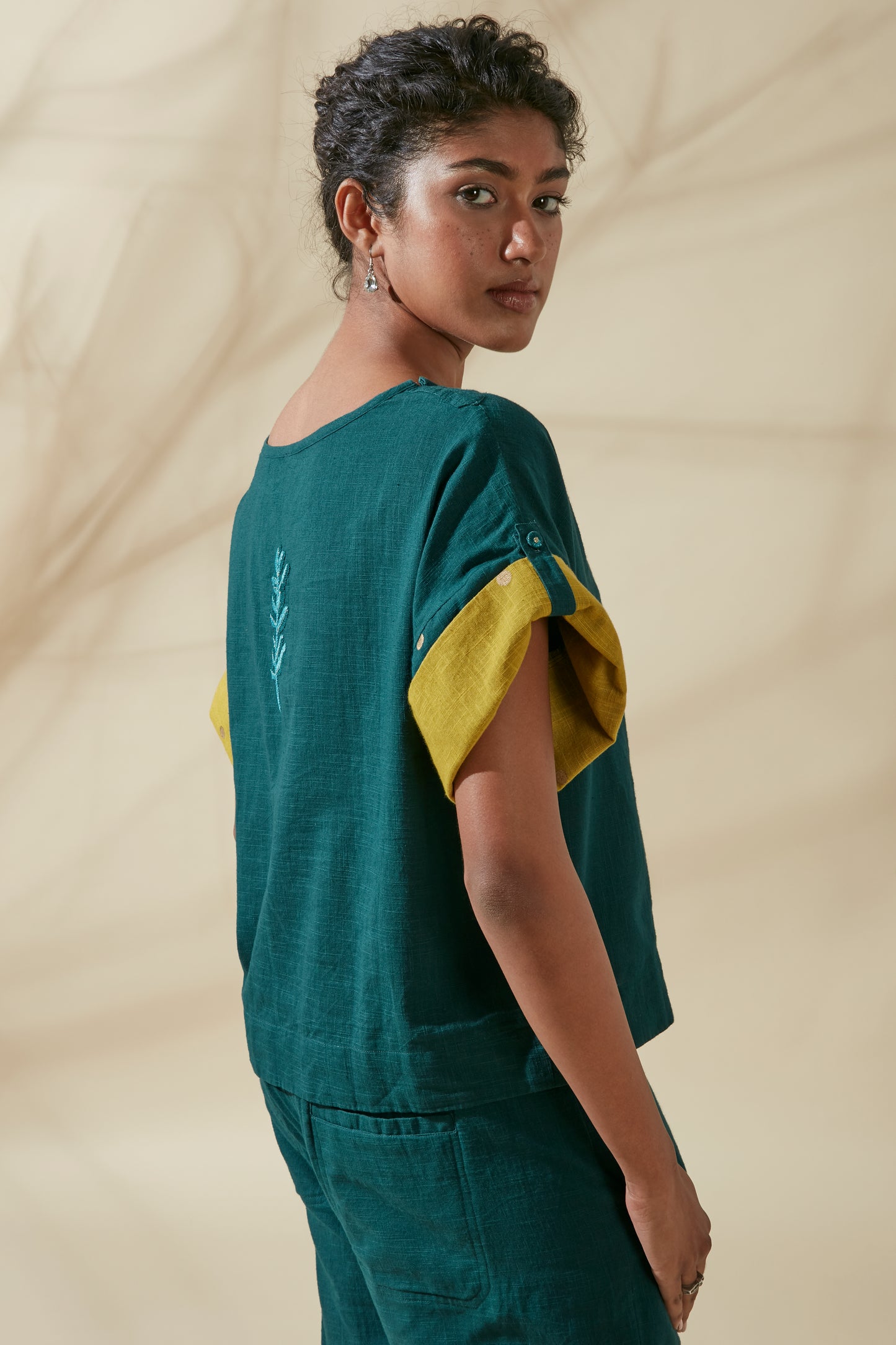 Women's Bohemian Classic 100% Cotton Teal and Mustard Box Top