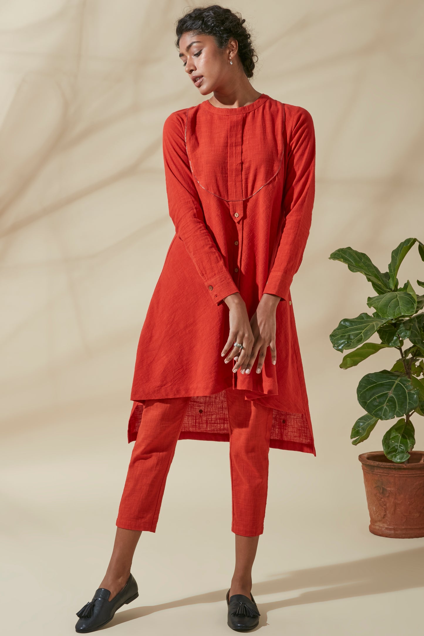 Women's Bohemian Classic 100% Cotton Crimson and Gold Detailing Tunic Top