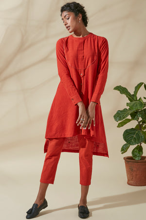 Women's Bohemian Classic 100% Cotton Crimson and Gold Detailing Tunic Top