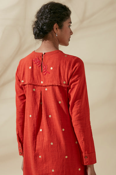 Women's Bohemian Classic 100% Cotton Crimson and Gold Detailing Tunic Top