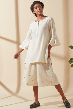 Women's Bohemian Classic 100% Cotton Cream Bell-Sleeve Tunic