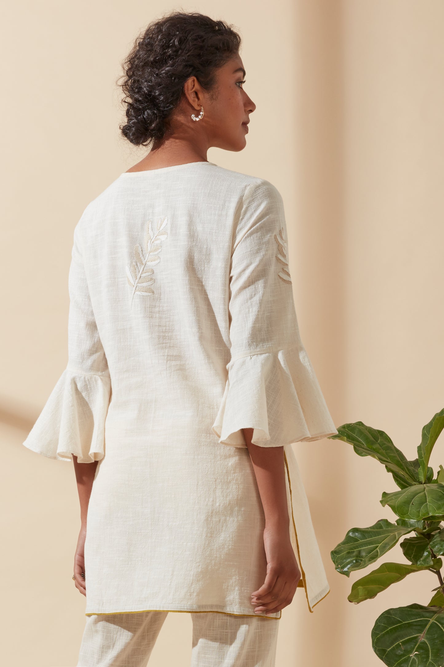 Women's Bohemian Classic 100% Cotton Cream Bell-Sleeve Tunic