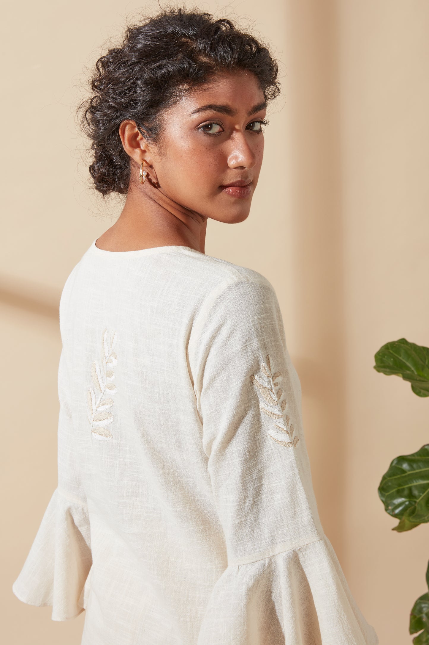 Women's Bohemian Classic 100% Cotton Cream Bell-Sleeve Tunic