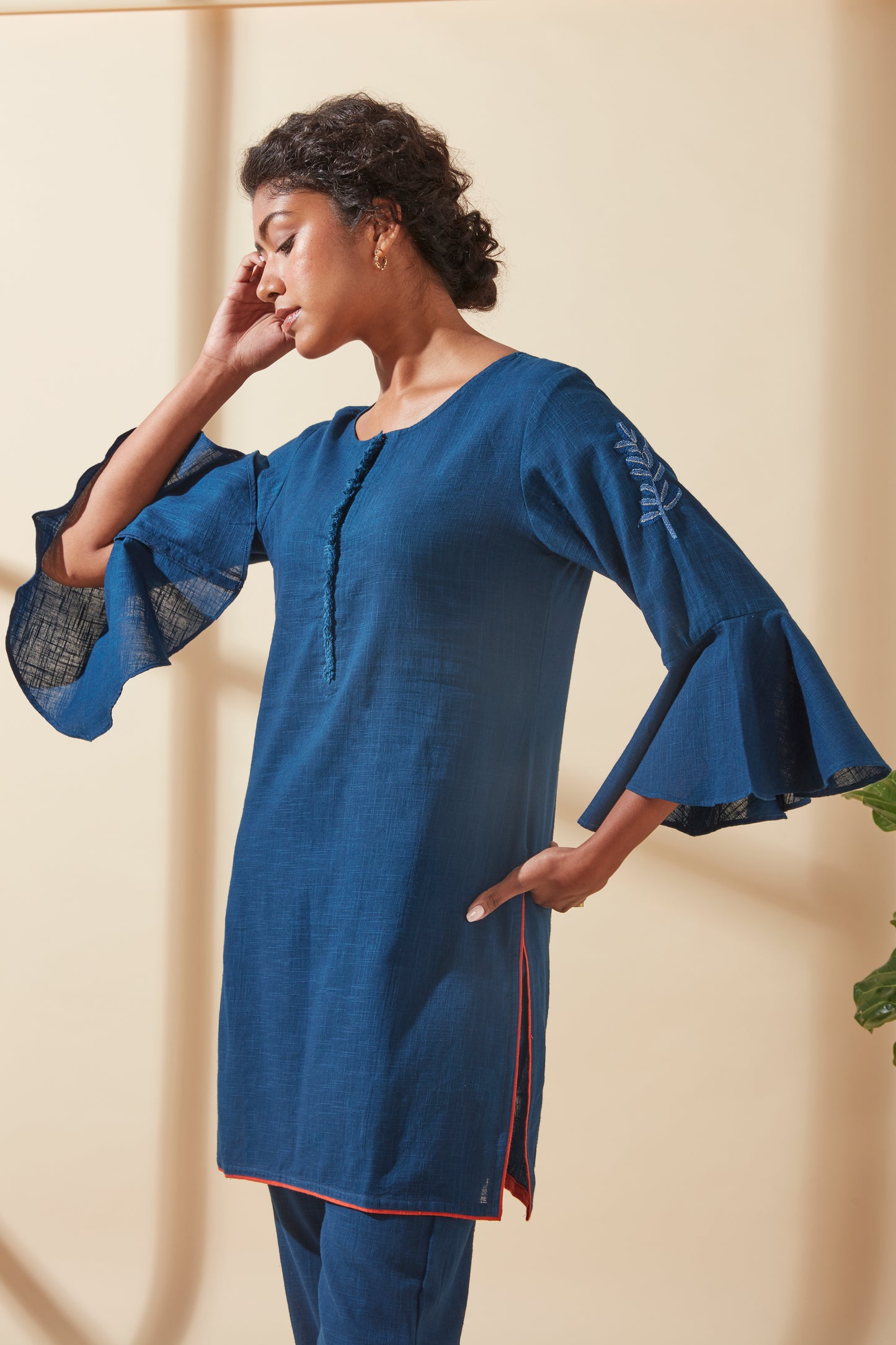Women's Bohemian Classic 100% Cotton Indigo Bell-Sleeve Tunic