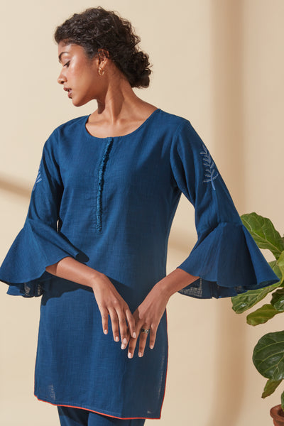 Women's Bohemian Classic 100% Cotton Indigo Bell-Sleeve Tunic