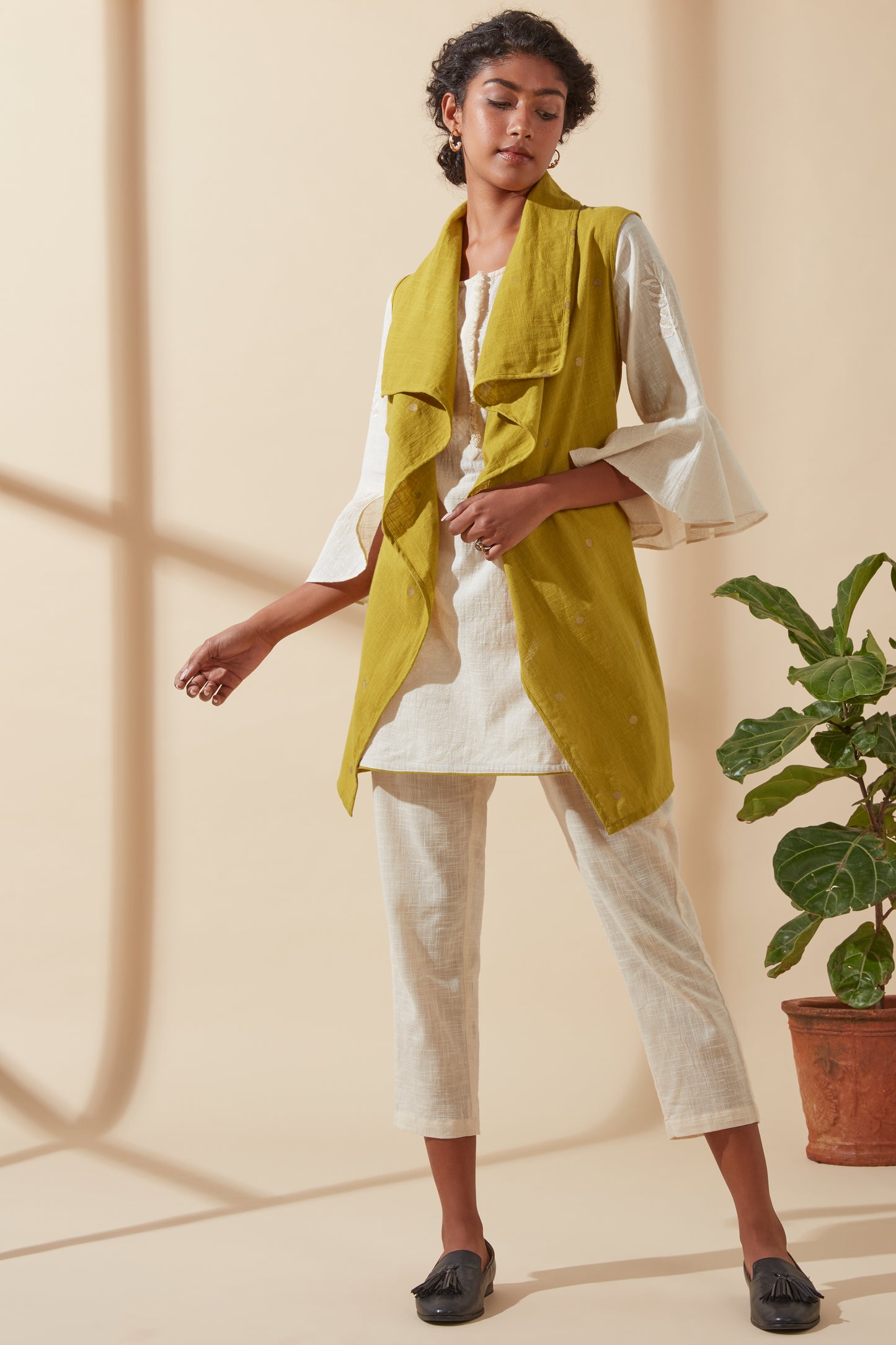 Women's Bohemian Classic 100% Cotton Mustard and Gold Waterfall Jacket