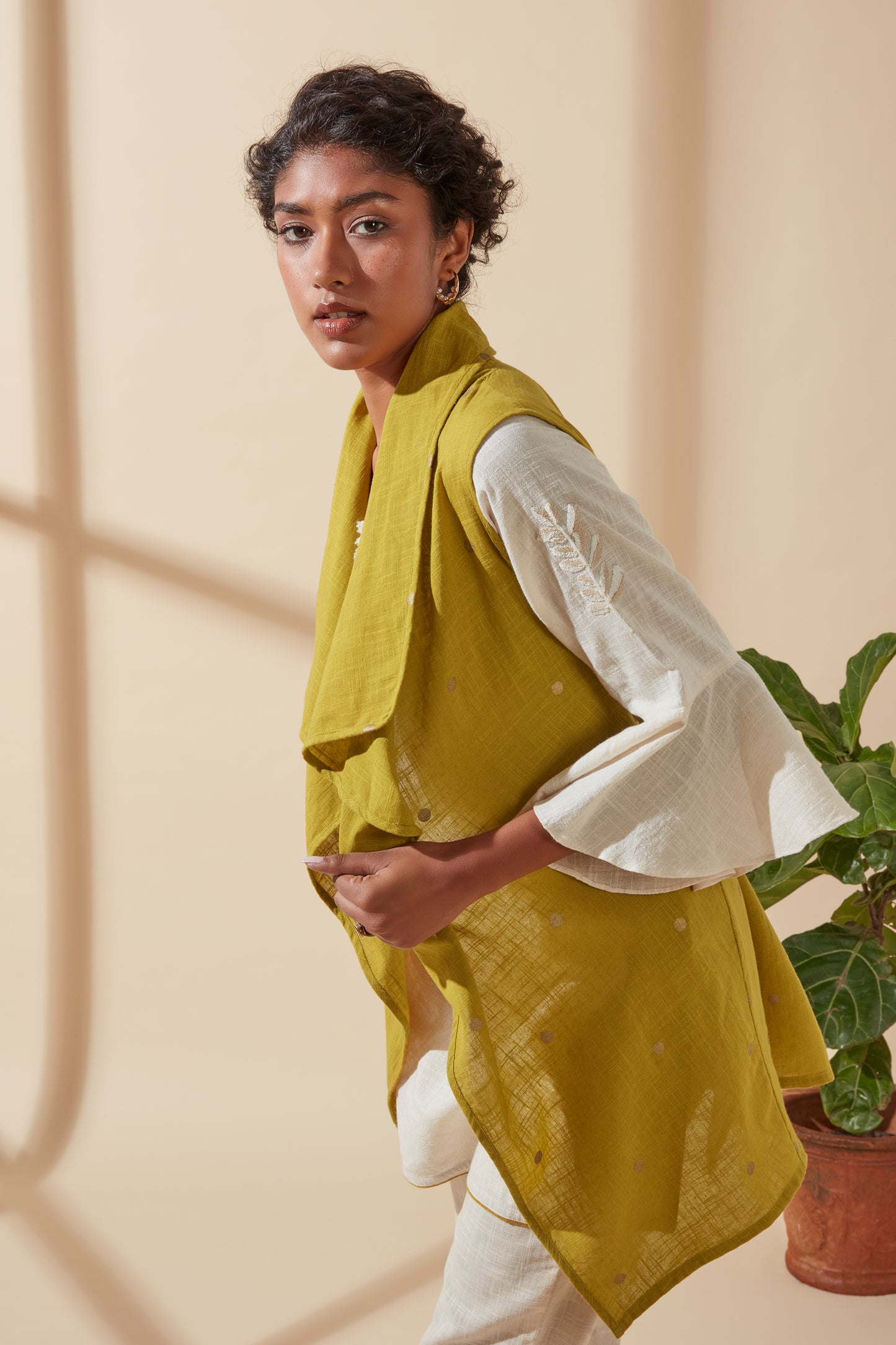 Women's Bohemian Classic 100% Cotton Mustard and Gold Waterfall Jacket
